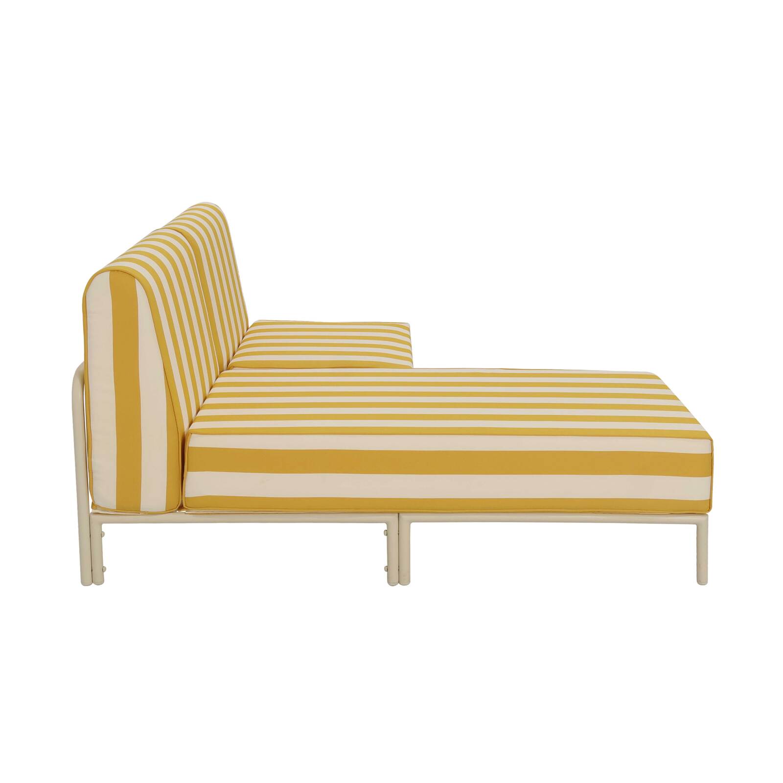 Modulare Gartenmöbel für 2 Personen bestehend aus 1 Sessel und 1 Chaiselongue im gestreiften Design