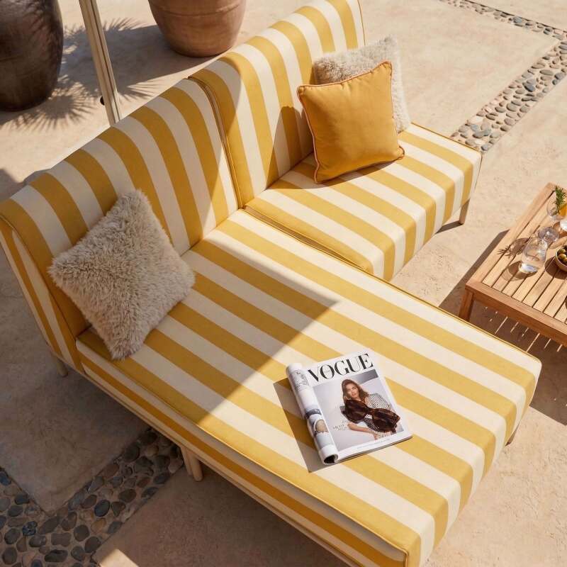 Modulare Gartenmöbel für 2 Personen bestehend aus 1 Sessel und 1 Chaiselongue im gestreiften Design (2/6)