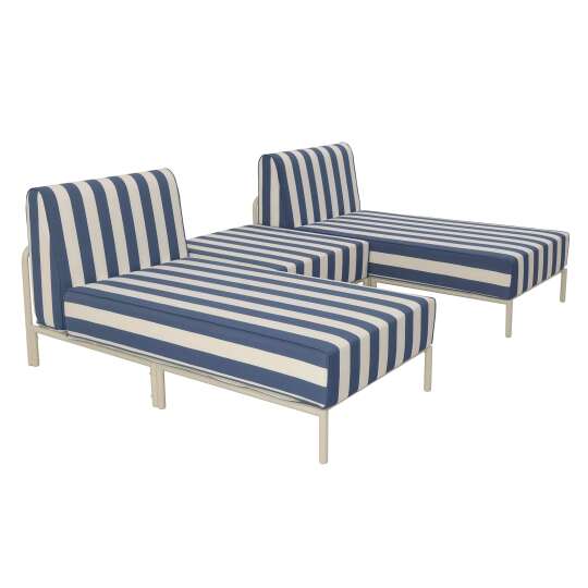 Modulare Gartenmöbel aus Aluminium für 2 Personen, gestreift, bestehend aus 2 Chaiselongues und 1 Hocker | Oviala
