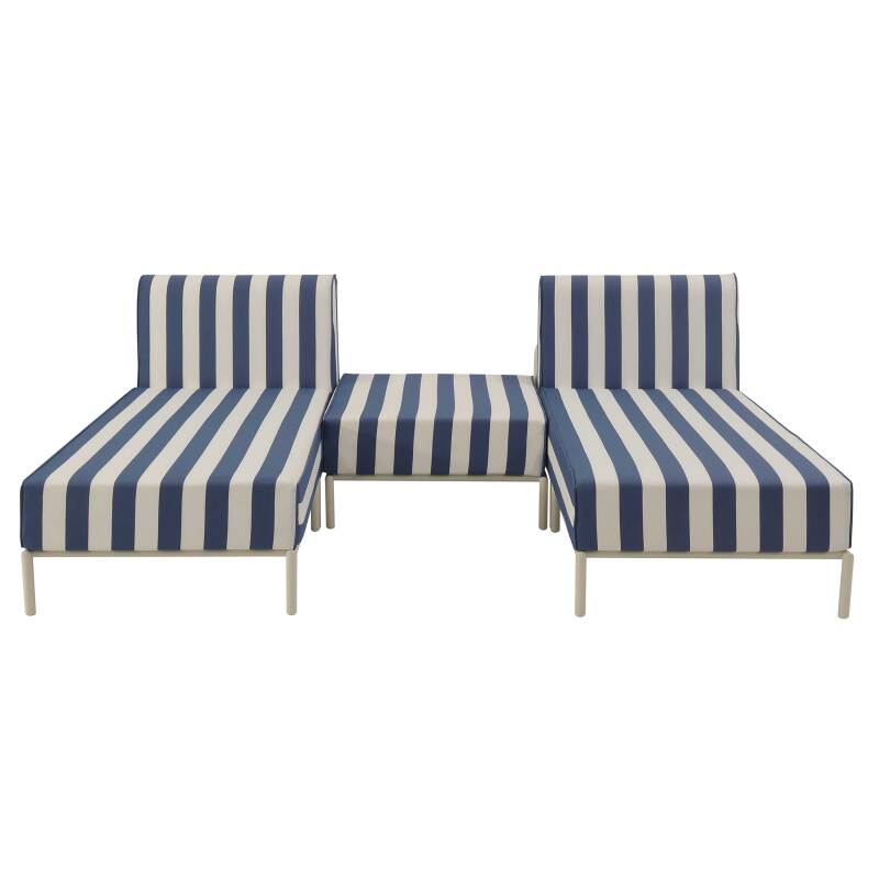 Modulare Gartenmöbel für 2 Personen bestehend aus 2 Chaiselongues und 1 Sitzsack im gestreiften Design (4/6)