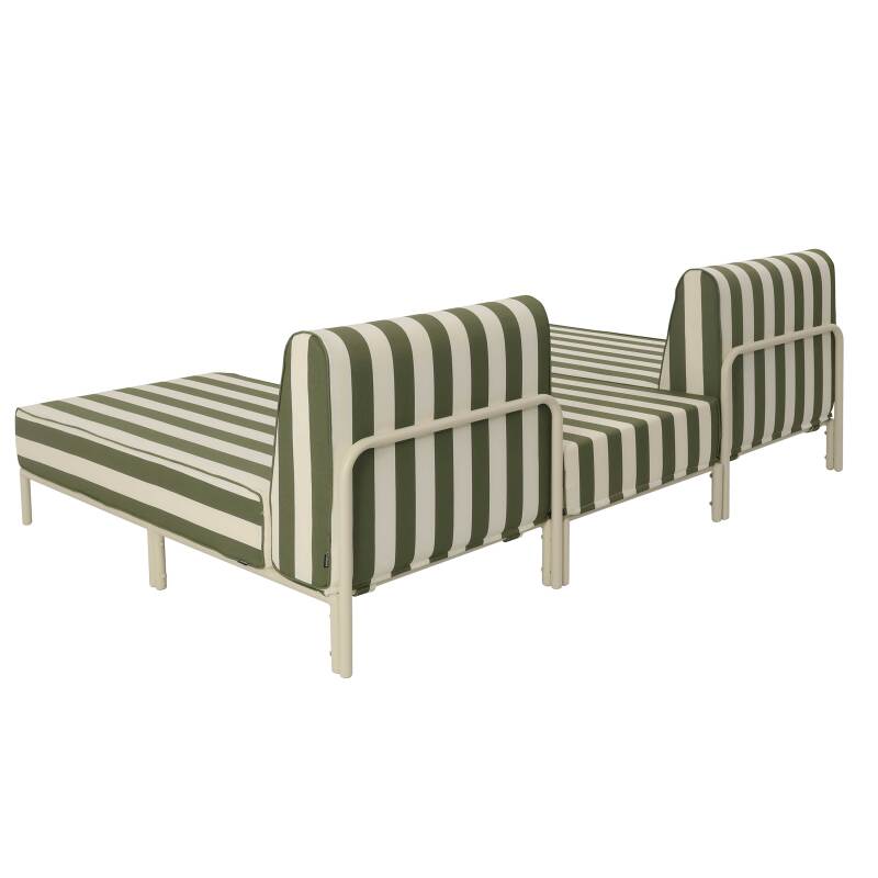 Modulare Gartenmöbel für 2 Personen bestehend aus 2 Chaiselongues und 1 Sitzsack im gestreiften Design (3/6)