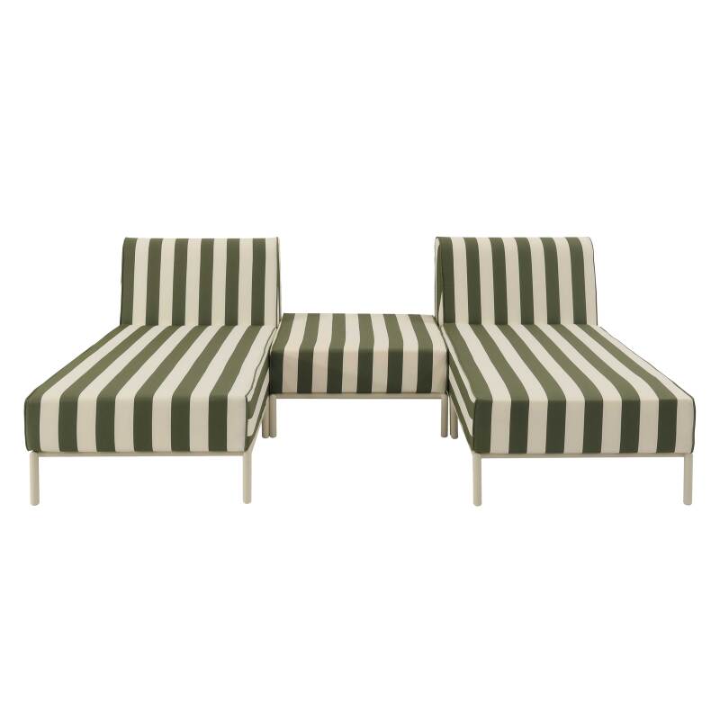 Modulare Gartenmöbel für 2 Personen bestehend aus 2 Chaiselongues und 1 Sitzsack im gestreiften Design (4/6)