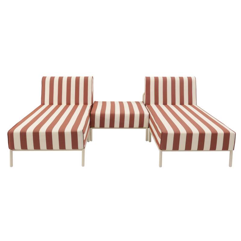 Modulare Gartenmöbel für 2 Personen bestehend aus 2 Chaiselongues und 1 Sitzsack im gestreiften Design (6/7)
