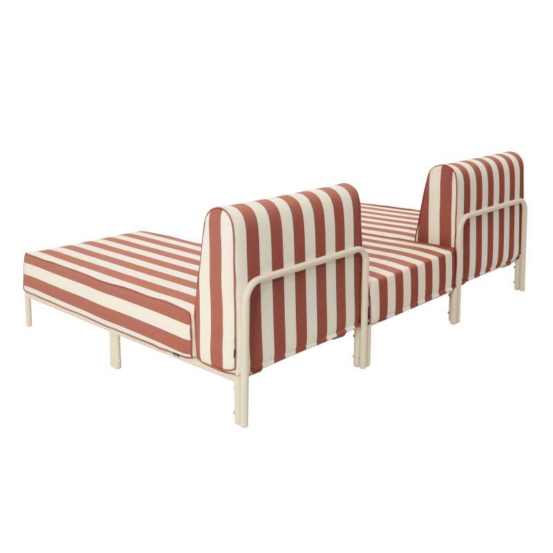 Modulare Gartenmöbel für 2 Personen bestehend aus 2 Chaiselongues und 1 Sitzsack im gestreiften Design (4/7)
