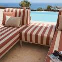 Modulare Gartenmöbel für 2 Personen bestehend aus 2 Chaiselongues und 1 Sitzsack im gestreiften Design
