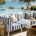 Modulare Gartenmöbel für 3 Personen bestehend aus 1 Sessel und 2 Ecksesseln im gestreiften Design