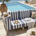 Modulare Gartenmöbel für 3 Personen bestehend aus 1 Sessel und 2 Ecksesseln im gestreiften Design