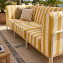 Modulare Gartenmöbel für 3 Personen bestehend aus 1 Sessel und 2 Ecksesseln im gestreiften Design