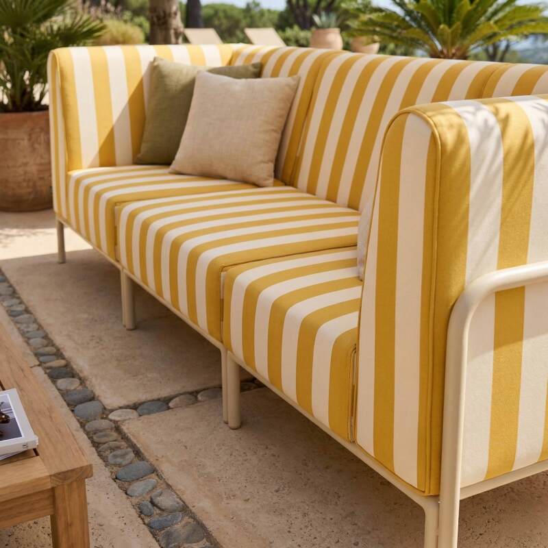 Modulare Gartenmöbel für 3 Personen bestehend aus 1 Sessel und 2 Ecksesseln im gestreiften Design (2/8)