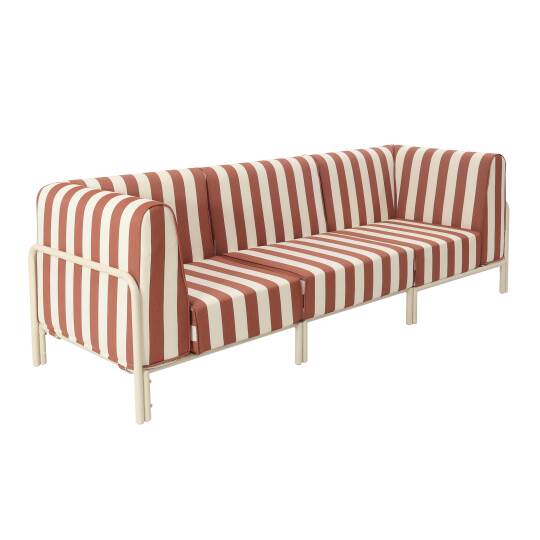 Modulare Gartenmöbel für 3 Personen bestehend aus 1 Sessel und 2 Ecksesseln im gestreiften Design | Oviala