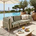 Modulare Gartenmöbel für 3 Personen bestehend aus 1 Sessel und 2 Ecksesseln im gestreiften Design
