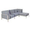 Modulare Gartenmöbel für 4 Personen bestehend aus 1 Sessel, 2 Ecksesseln und 1 Sitzsack im gestreiften Design