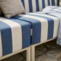 Modulare Gartenmöbel für 4 Personen bestehend aus 1 Sessel, 2 Ecksesseln und 1 Sitzsack im gestreiften Design