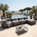 Modulare Gartenmöbel für 5 Personen mit Gestell, 2 Sesseln, 1 Ecksessel, 1 Chaiselongue, 1 Pouf und Couchtisch