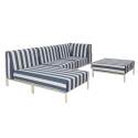 Modulare Gartenmöbel für 4 Personen bestehend aus 1 Sessel, 1 Ecksessel, 1 Chaiselongue und 1 Sitzsack im gestreiften Design