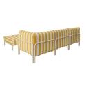 Modulare Gartenmöbel für 4 Personen bestehend aus 1 Sessel, 1 Ecksessel, 1 Chaiselongue und 1 Sitzsack im gestreiften Design
