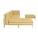 Modulare Gartenmöbel für 4 Personen bestehend aus 1 Sessel, 1 Ecksessel, 1 Chaiselongue und 1 Sitzsack im gestreiften Design