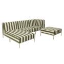 Modulare Gartenmöbel für 4 Personen bestehend aus 1 Sessel, 1 Ecksessel, 1 Chaiselongue und 1 Sitzsack im gestreiften Design