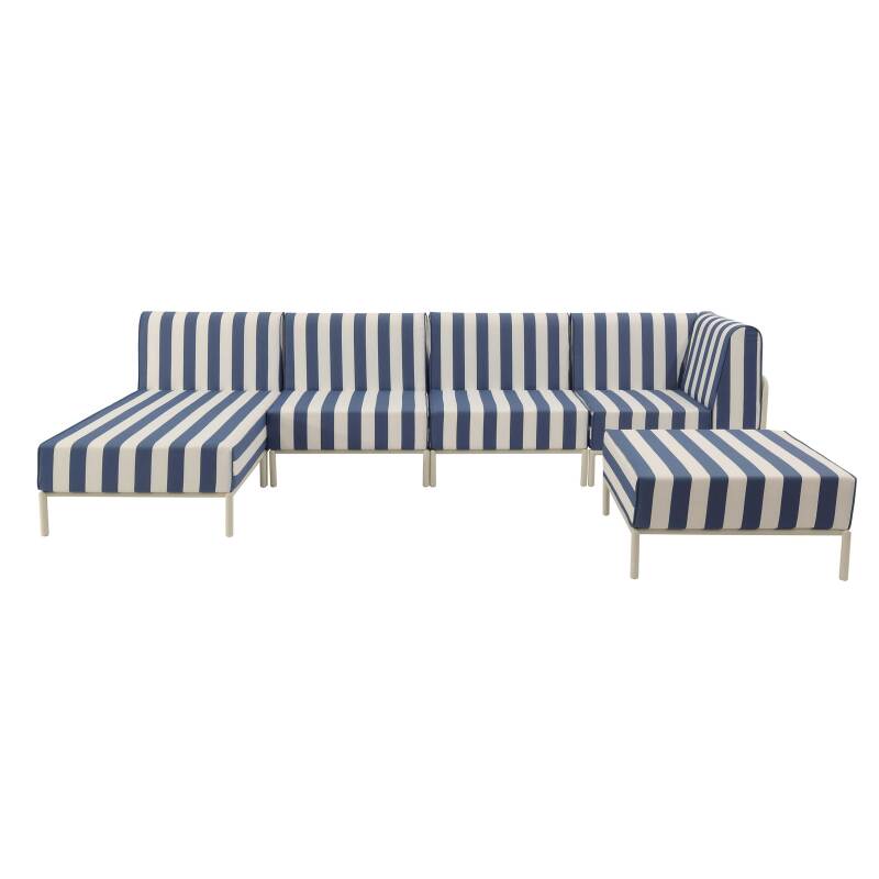 Modulare Gartenmöbel für 5 Personen bestehend aus 2 Sesseln, 1 Ecksessel, 1 Chaiselongue und 1 Sitzsack im gestreiften Design (5/7)