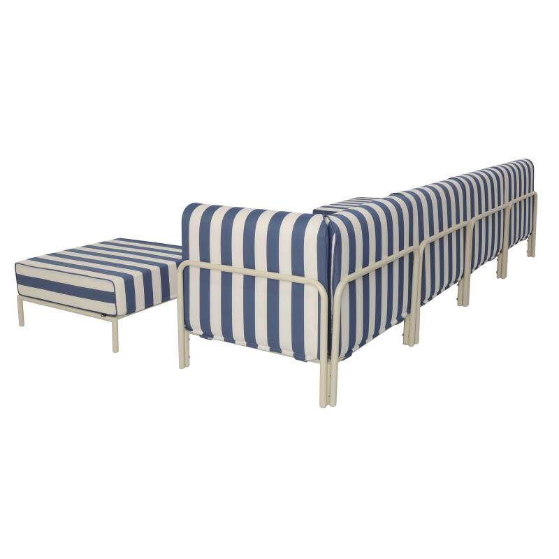 Modulare Gartenmöbel für 5 Personen bestehend aus 2 Sesseln, 1 Ecksessel, 1 Chaiselongue und 1 Sitzsack im gestreiften Design (4/7)