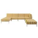 Modulare Gartenmöbel für 5 Personen bestehend aus 2 Sesseln, 1 Ecksessel, 1 Chaiselongue und 1 Sitzsack im gestreiften Design