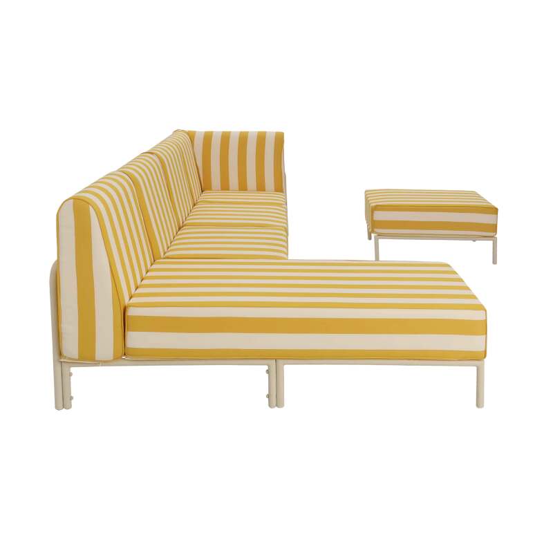 Modulare Gartenmöbel für 5 Personen bestehend aus 2 Sesseln, 1 Ecksessel, 1 Chaiselongue und 1 Sitzsack im gestreiften Design (7/8)
