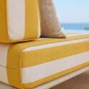 Modulare Gartenmöbel für 5 Personen bestehend aus 2 Sesseln, 1 Ecksessel, 1 Chaiselongue und 1 Sitzsack im gestreiften Design