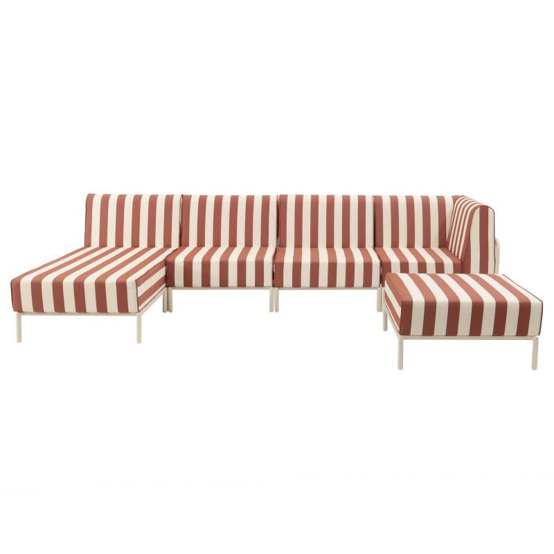 Modulare Gartenmöbel für 5 Personen bestehend aus 2 Sesseln, 1 Ecksessel, 1 Chaiselongue und 1 Sitzsack im gestreiften Design (5/7)
