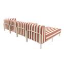 Modulare Gartenmöbel für 5 Personen bestehend aus 2 Sesseln, 1 Ecksessel, 1 Chaiselongue und 1 Sitzsack im gestreiften Design