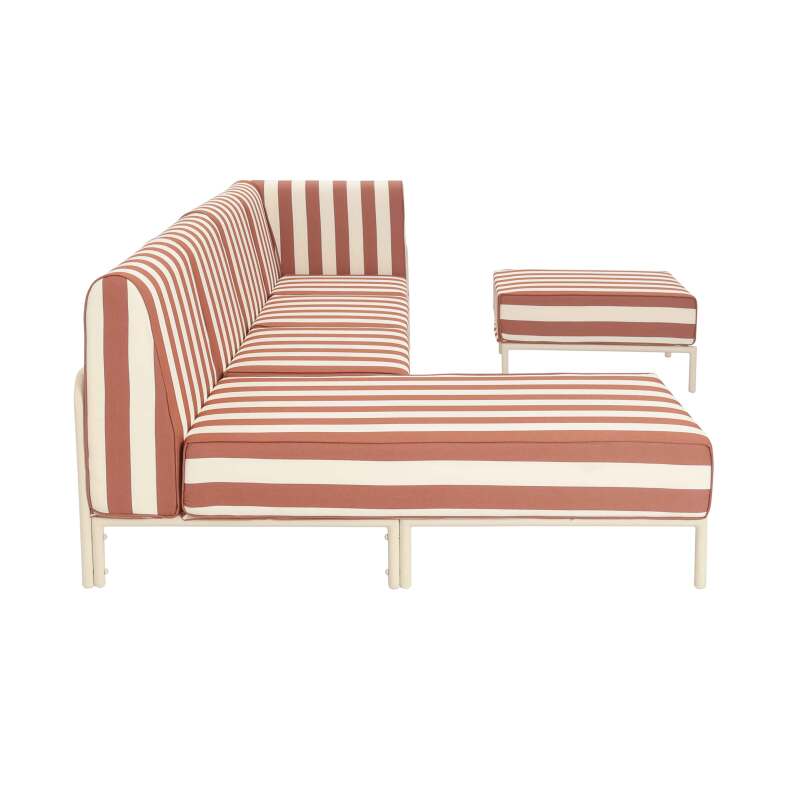 Modulare Gartenmöbel für 5 Personen bestehend aus 2 Sesseln, 1 Ecksessel, 1 Chaiselongue und 1 Sitzsack im gestreiften Design (6/7)