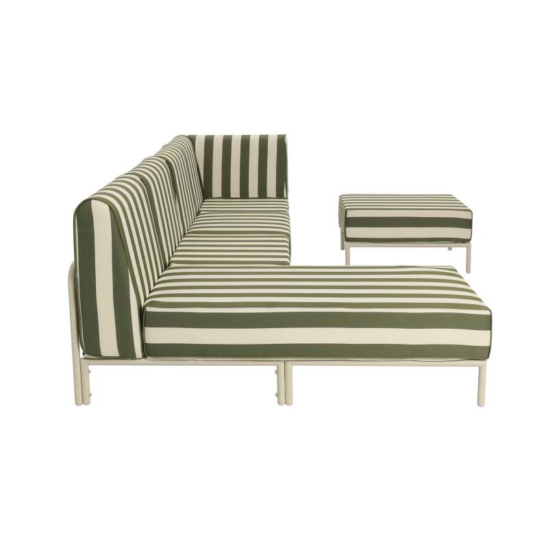 Modulare Gartenmöbel für 5 Personen bestehend aus 2 Sesseln, 1 Ecksessel, 1 Chaiselongue und 1 Sitzsack im gestreiften Design (7/8)