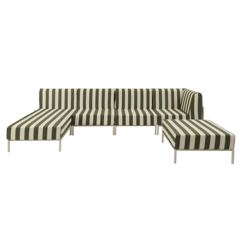 Modulare Gartenmöbel für 5 Personen bestehend aus 2 Sesseln, 1 Ecksessel, 1 Chaiselongue und 1 Sitzsack im gestreiften Design (6/8)