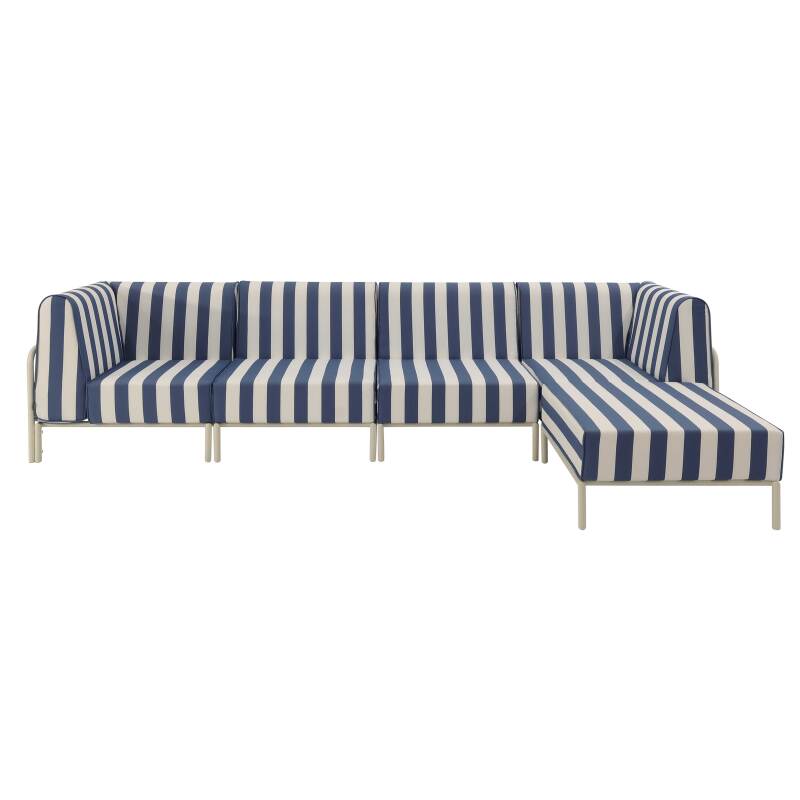 Modulare Gartenmöbel für 5 Personen bestehend aus 2 Sesseln, 2 Ecksesseln und 1 Sitzsack im gestreiften Design (5/7)