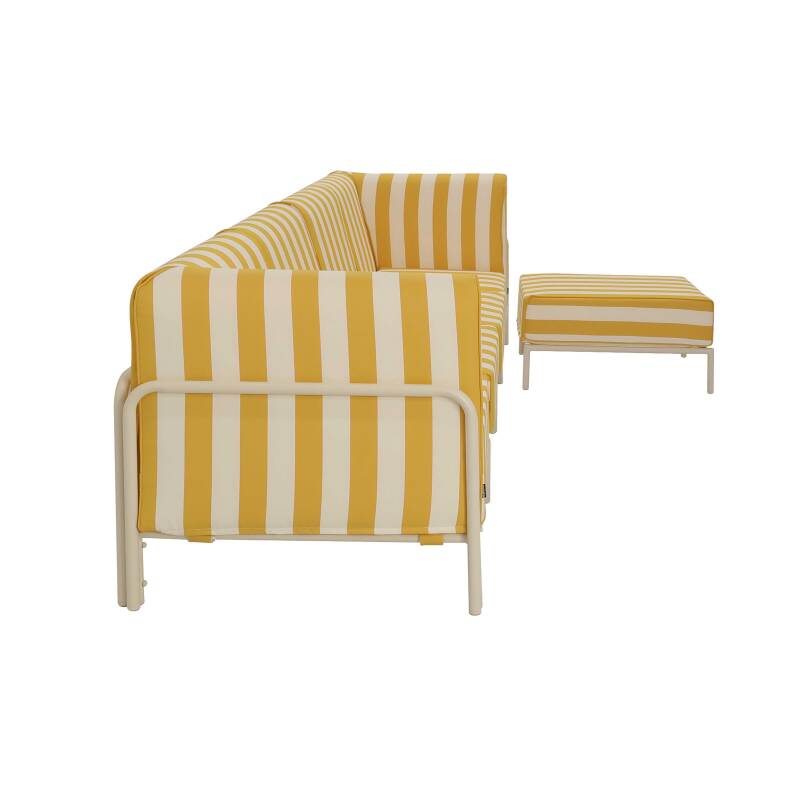 Modulare Gartenmöbel für 5 Personen bestehend aus 2 Sesseln, 2 Ecksesseln und 1 Sitzsack im gestreiften Design (6/7)