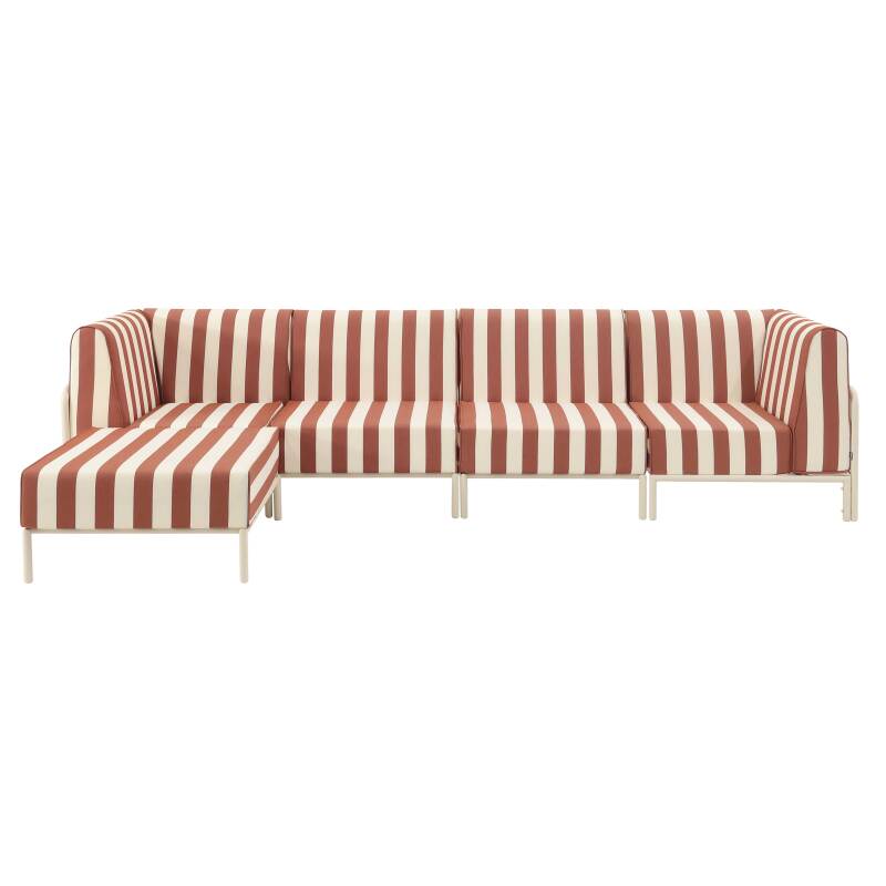 Modulare Gartenmöbel für 5 Personen bestehend aus 2 Sesseln, 2 Ecksesseln und 1 Sitzsack im gestreiften Design (4/7)