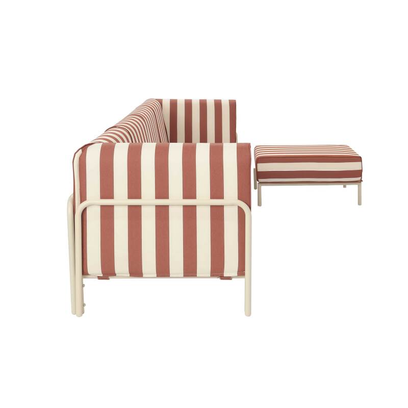 Modulare Gartenmöbel für 5 Personen bestehend aus 2 Sesseln, 2 Ecksesseln und 1 Sitzsack im gestreiften Design (5/7)