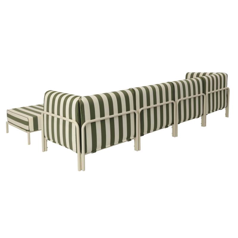 Modulare Gartenmöbel für 5 Personen bestehend aus 2 Sesseln, 2 Ecksesseln und 1 Sitzsack im gestreiften Design (5/8)