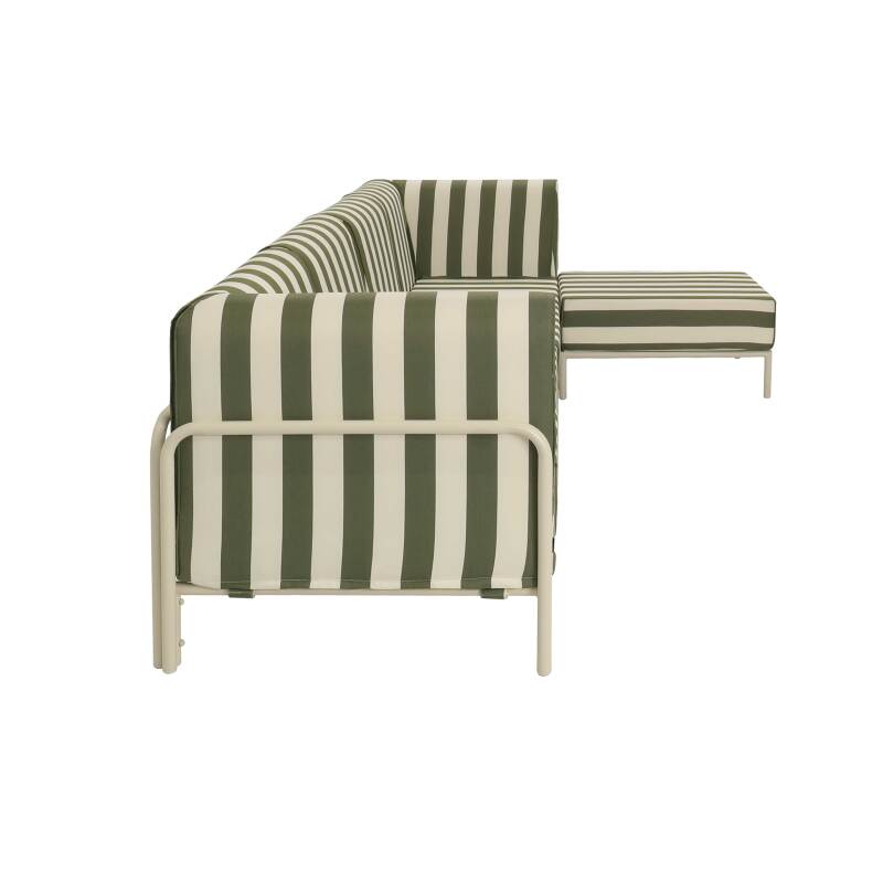 Modulare Gartenmöbel für 5 Personen bestehend aus 2 Sesseln, 2 Ecksesseln und 1 Sitzsack im gestreiften Design (7/8)