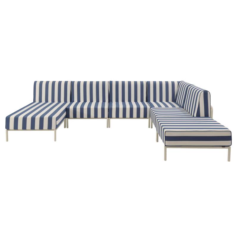 Modulare Gartenmöbel für 6 Personen bestehend aus 3 Sesseln, 1 Ecksessel, 1 Chaiselongue und 1 Sitzsack im gestreiften Design (6/8)