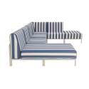 Modulare Gartenmöbel für 6 Personen bestehend aus 3 Sesseln, 1 Ecksessel, 1 Chaiselongue und 1 Sitzsack im gestreiften Design