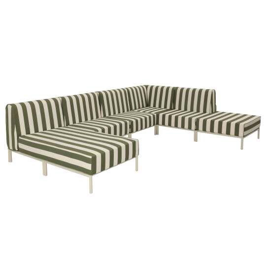 Modulare Gartenmöbel aus Aluminium für 6 Personen, gestreift, bestehend aus 3 Sesseln, 1 Ecksessel, 1 Chaiselongue und 1 Hocker 