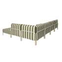 Modulare Gartenmöbel für 6 Personen bestehend aus 3 Sesseln, 1 Ecksessel, 1 Chaiselongue und 1 Sitzsack im gestreiften Design