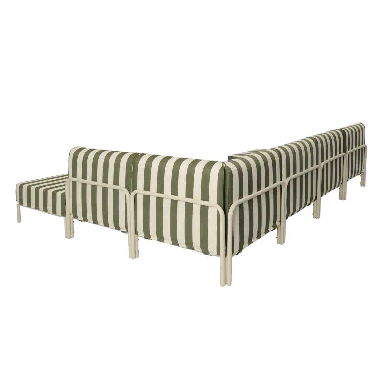 Modulare Gartenmöbel für 6 Personen bestehend aus 3 Sesseln, 1 Ecksessel, 1 Chaiselongue und 1 Sitzsack im gestreiften Design (5/8)