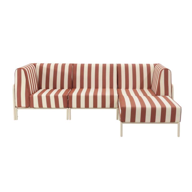 Modulare Gartenmöbel für 4 Personen bestehend aus 1 Sessel, 2 Ecksesseln und 1 Sitzsack im gestreiften Design (5/7)