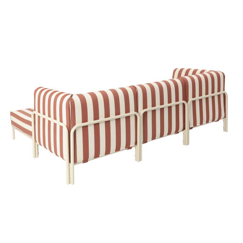 Modulare Gartenmöbel für 4 Personen bestehend aus 1 Sessel, 2 Ecksesseln und 1 Sitzsack im gestreiften Design (4/7)
