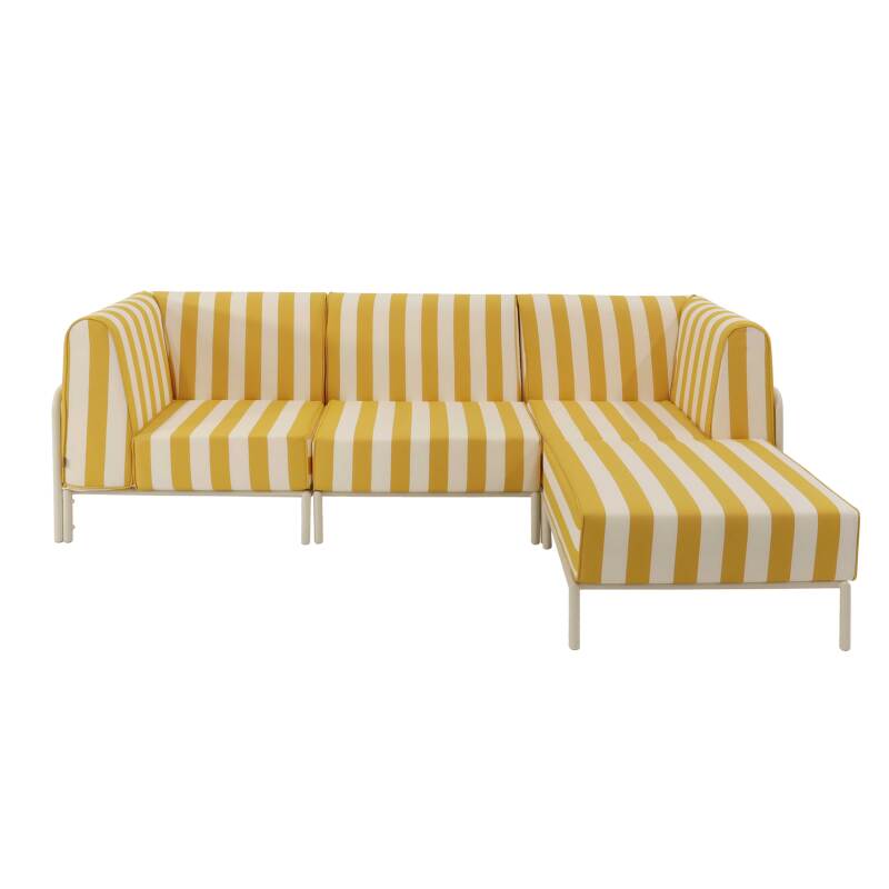 Modulare Gartenmöbel für 4 Personen bestehend aus 1 Sessel, 2 Ecksesseln und 1 Sitzsack im gestreiften Design (5/8)