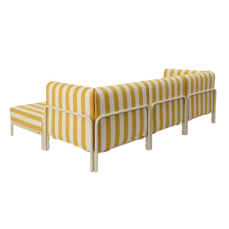 Modulare Gartenmöbel für 4 Personen bestehend aus 1 Sessel, 2 Ecksesseln und 1 Sitzsack im gestreiften Design (4/8)