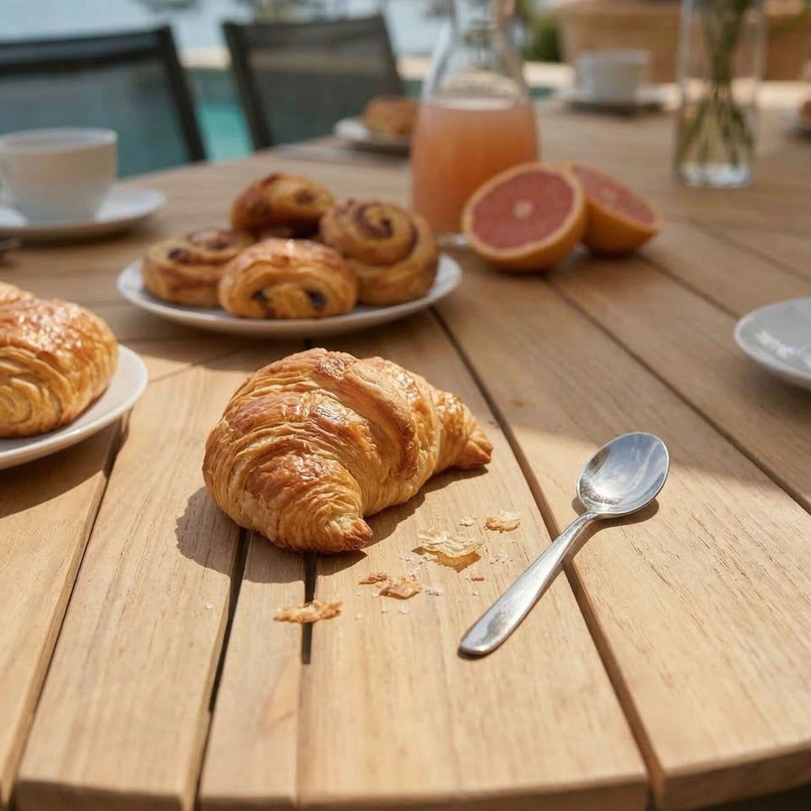 Ausziehbarer Gartentisch Holzoptik, aus Aluminium und Polywood, 180/220x100 cm, und 8 Stühle aus Textilene