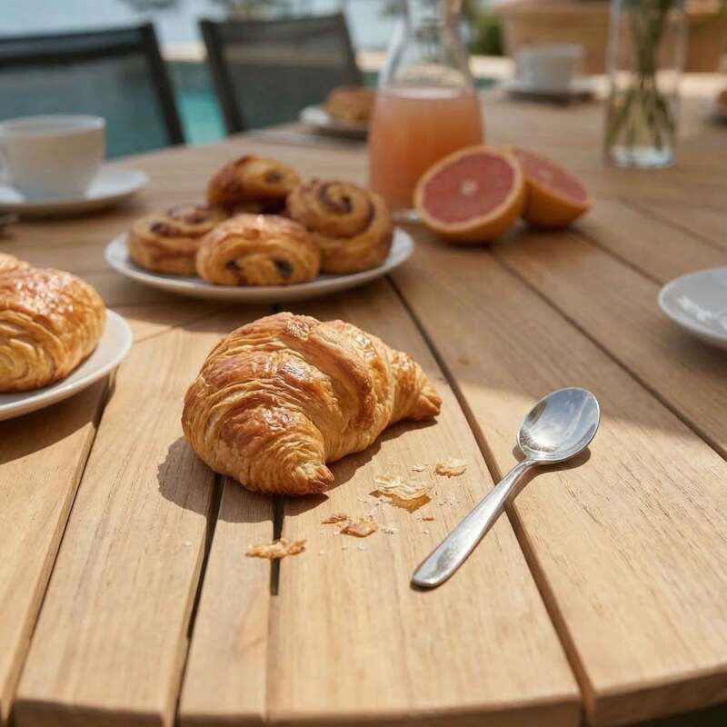 Ausziehbarer Gartentisch Holzoptik, aus Aluminium und Polywood, 180/220x100 cm, und 8 Stühle aus Textilene (3/9)