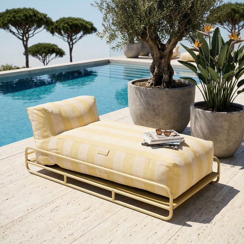 Chaiselongue im gestreiften Design für ein modulares Outdoor-Sofa mit Gestell